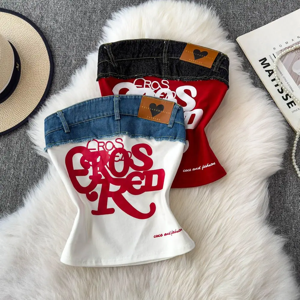 Crop Top Women Summer New Americian Retro Hot Girl Style Fashionable Designed Letter Embroidered Denim Spliced Slim Tube Top
Crop Top Women Summer New Americian Retro Hot Girl Style Fashionable Designed Letter Embroidered Denim Spliced Slim Tube Top