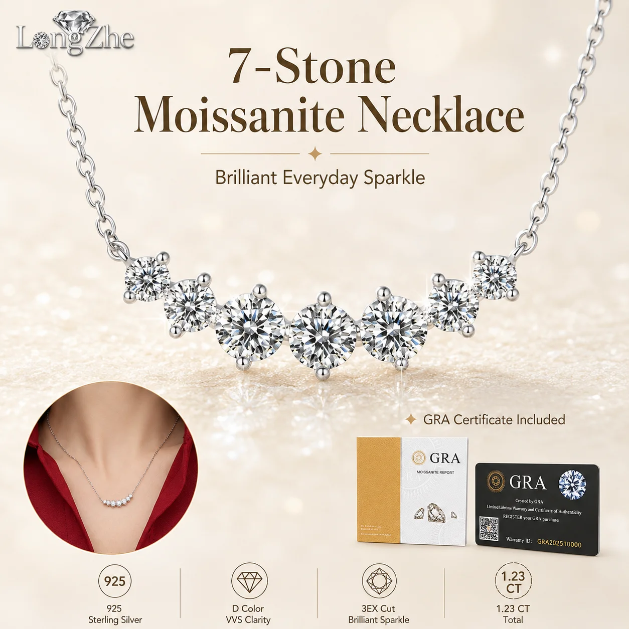7-Stone Moissanite Smile Necklace for Women S925 Sterling Silver Adjustable 40+5cm Cross Chain OL Style Fine Jewelry
7-Stone Moissanite Smile Necklace for Women S925 Sterling Silver Adjustable 40+5cm Cross Chain OL Style Fine Jewelry