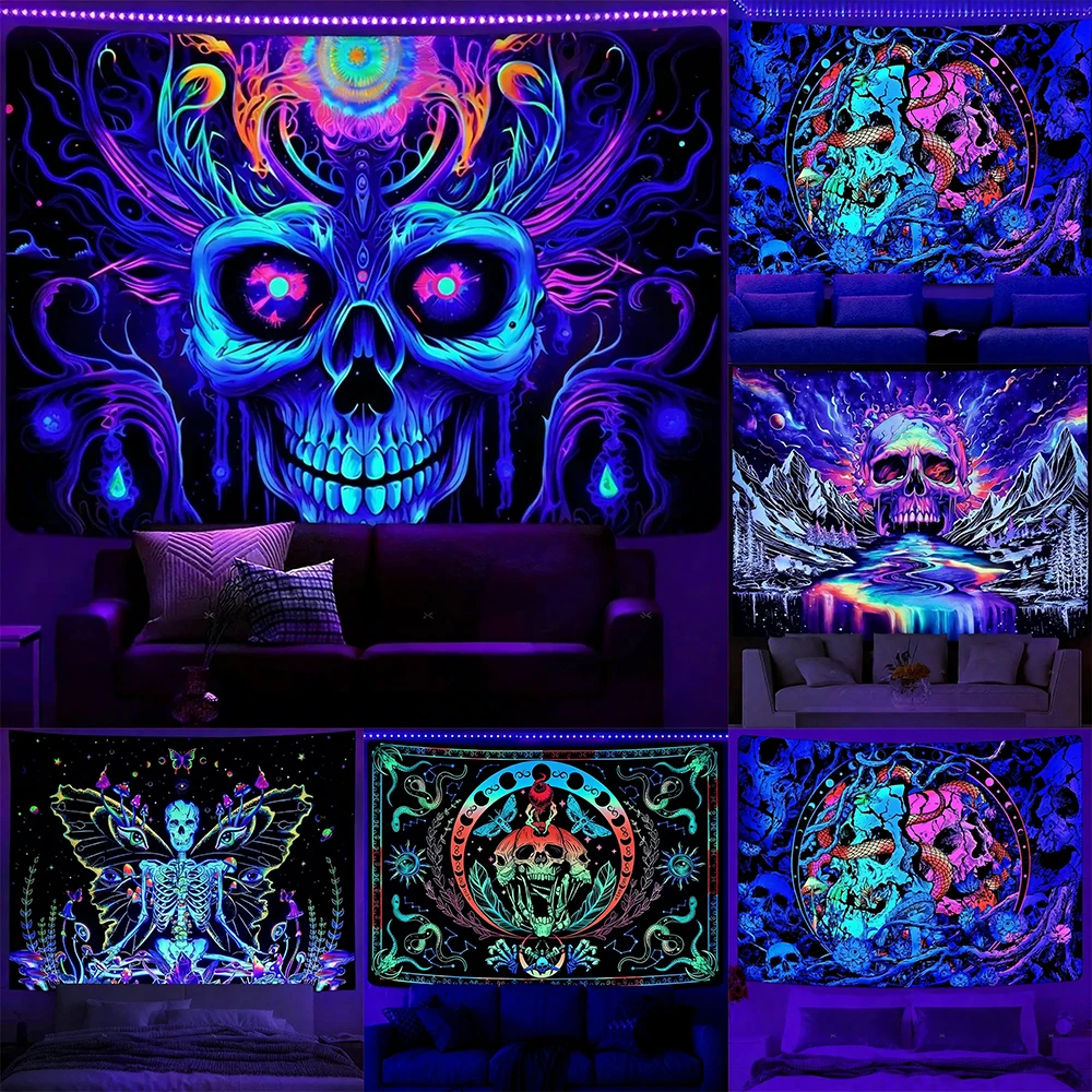 Neon Glow Skulls Tapestry Decor UV reaction tapestry background decoration wall hanging bedroom party decoration
Neon Glow Skulls Tapestry Decor UV reaction tapestry background decoration wall hanging bedroom party decoration