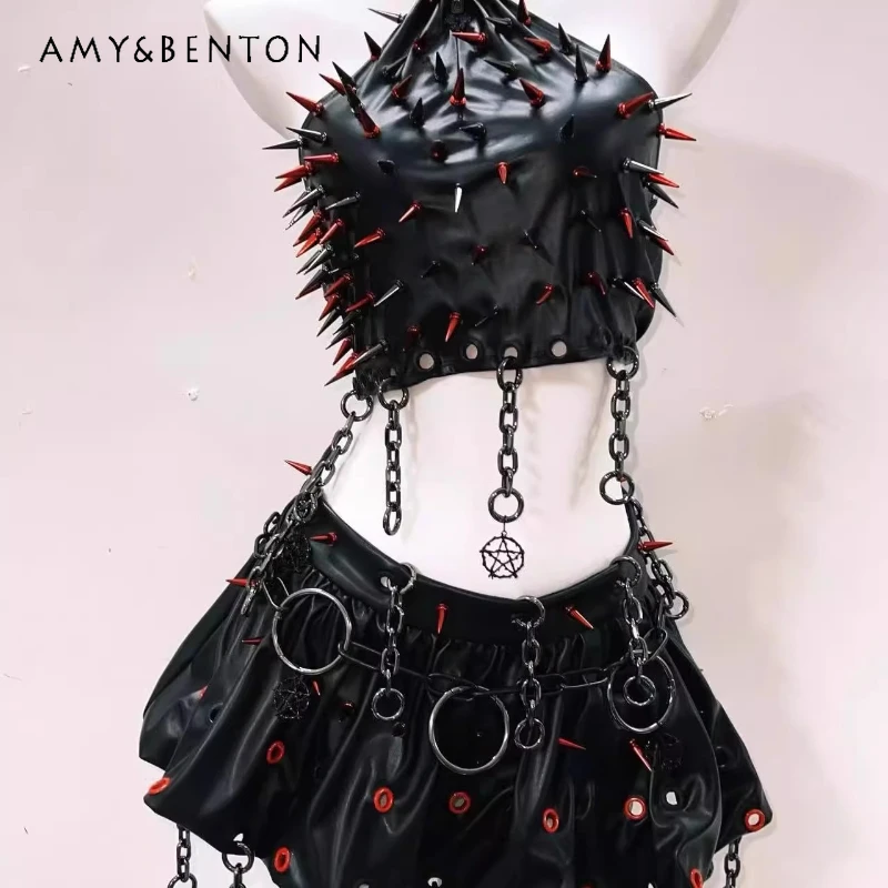 Original Design Black Y2K Punk Style Rivet Chain Women's Halter Vest 2025 Summer Goth Dark Sexy Hot Girl Mini Skirt Suit Ladies
Original Design Black Y2K Punk Style Rivet Chain Women's Halter Vest 2025 Summer Goth Dark Sexy Hot Girl Mini Skirt Suit Ladies