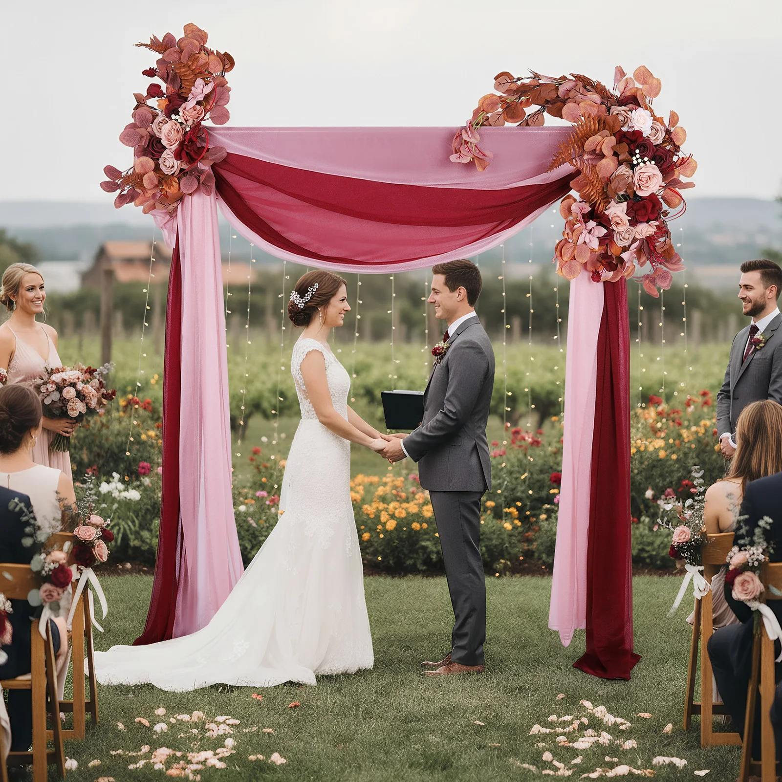 Pack of 4 Wedding Arch Flowers Kit with Sheer Drapes Wedding Arch Artificial Flowers Kit for Ceremony Reception Stage Decor
Pack of 4 Wedding Arch Flowers Kit with Sheer Drapes Wedding Arch Artificial Flowers Kit for Ceremony Reception Stage Decor