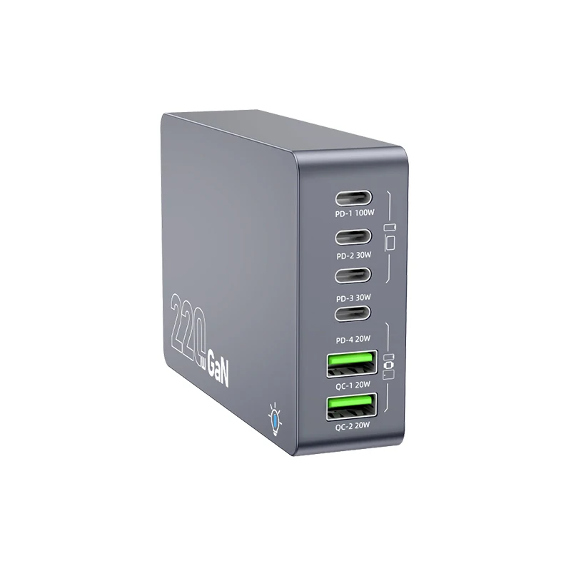 220W GaN Charging Station: 6-port Desktop Charger USB PD + QC 3.0 ,Max 100W PD Output ,Universal for Phones & Laptops
220W GaN Charging Station: 6-port Desktop Charger USB PD + QC 3.0 ,Max 100W PD Output ,Universal for Phones & Laptops