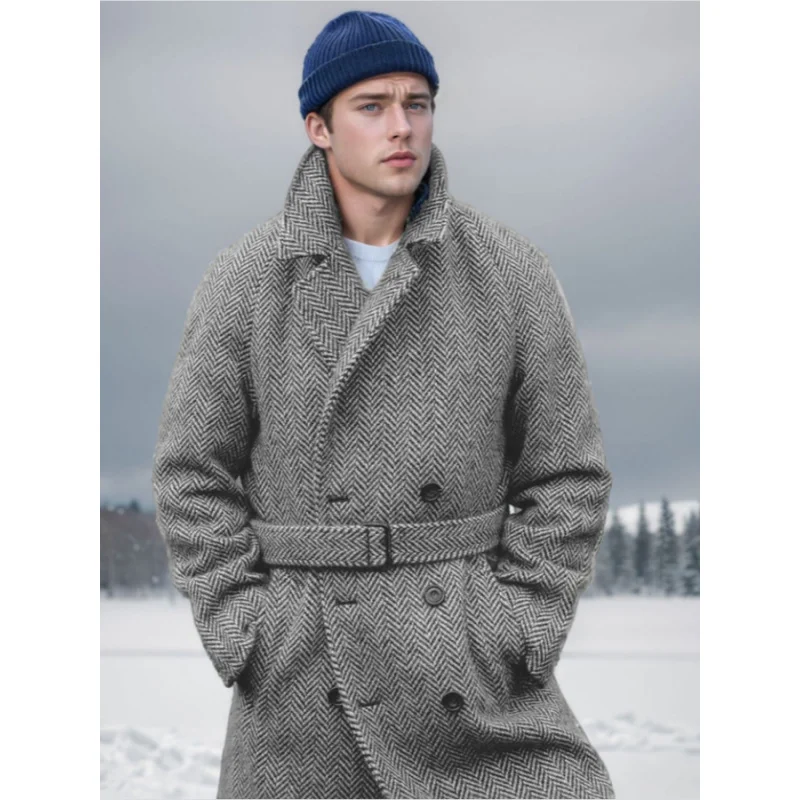 2024European Size Autumn and Winter New Men's Mid-Length Woolen Plaid Double Breasted Cotton Padded Thickened Coat for Men
2024European Size Autumn and Winter New Men's Mid-Length Woolen Plaid Double Breasted Cotton Padded Thickened Coat for Men