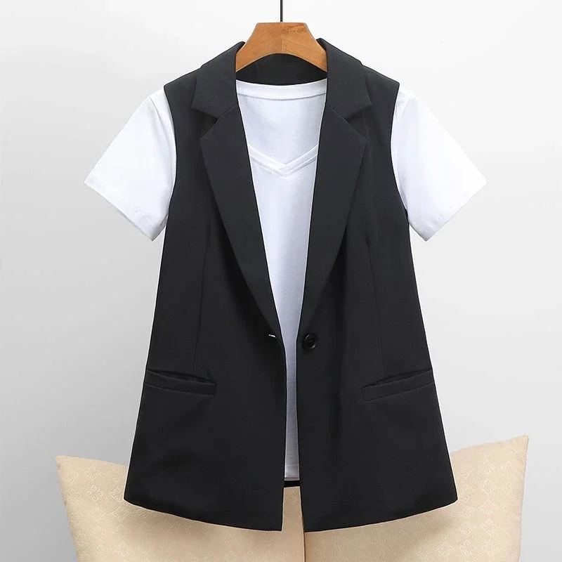 Black Vests Women Sleeveless Fashion Elegant Notched All-match Gentle Outwear Office Ladies Harajuku Temperament Casual Solid
Black Vests Women Sleeveless Fashion Elegant Notched All-match Gentle Outwear Office Ladies Harajuku Temperament Casual Solid