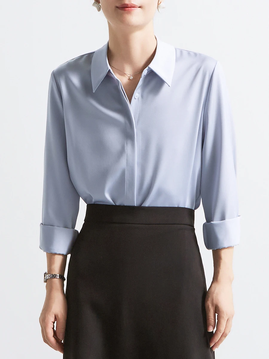 Blue Satin Drapey Long Sleeve Women's Shirt Professional Commute Interview Chicbliss Polyester Blend Collar Button down
Blue Satin Drapey Long Sleeve Women's Shirt Professional Commute Interview Chicbliss Polyester Blend Collar Button down