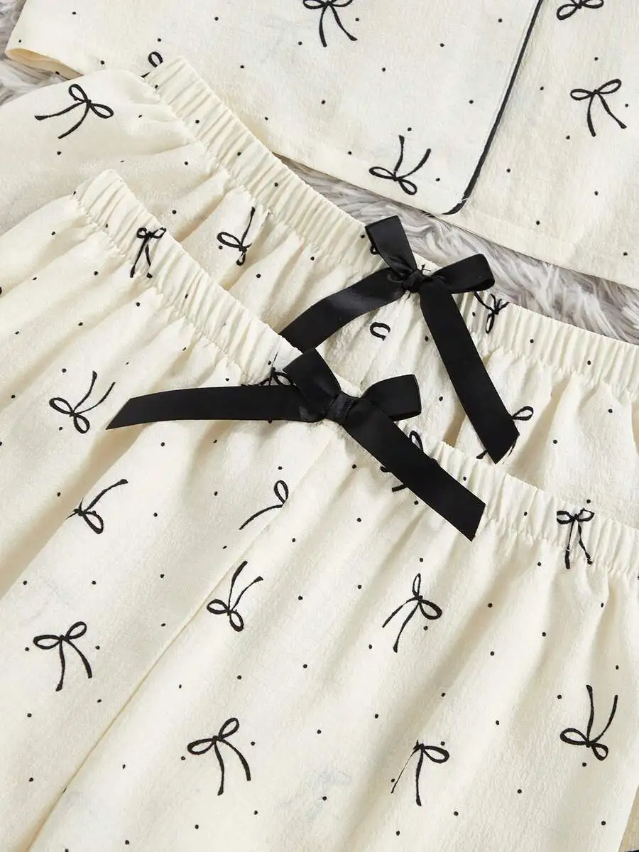 Womens 3-Piece Pajama Set With Bow Print Short Sleeve Top And Shorts
Womens 3-Piece Pajama Set With Bow Print Short Sleeve Top And Shorts
