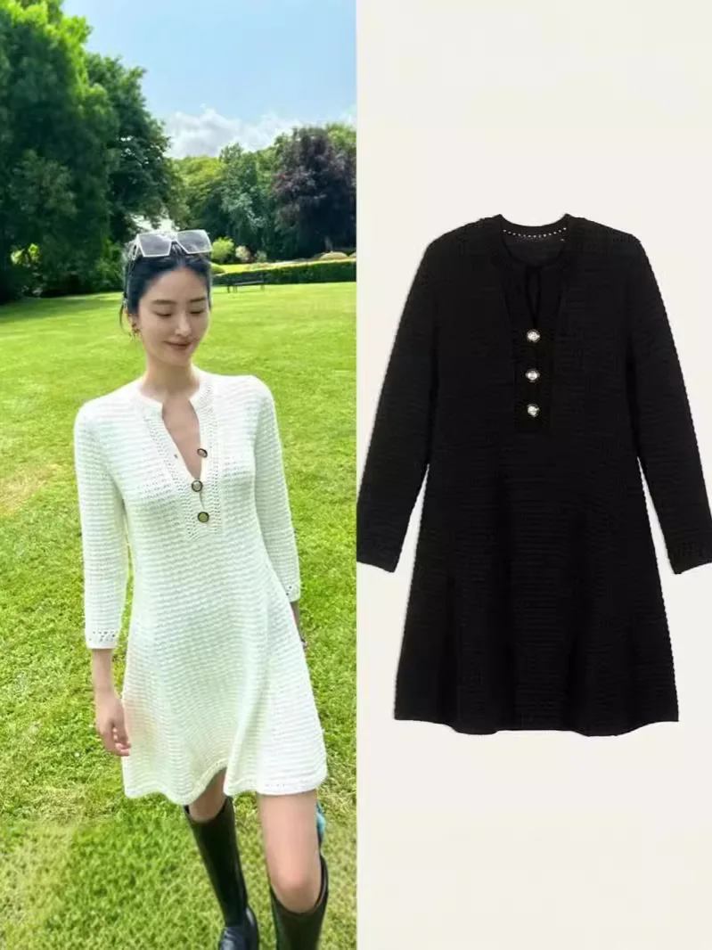 Knitted Dress for Women 2024 New Spring Autumn Hollow Out Half Button Loose Casual Long Sleeve Robes
Knitted Dress for Women 2024 New Spring Autumn Hollow Out Half Button Loose Casual Long Sleeve Robes