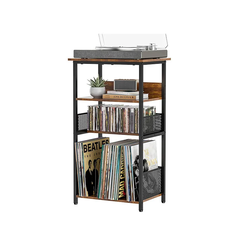 The vinyl record rack can hold up to 100 vinyl records and 40 CDs.
The vinyl record rack can hold up to 100 vinyl records and 40 CDs.