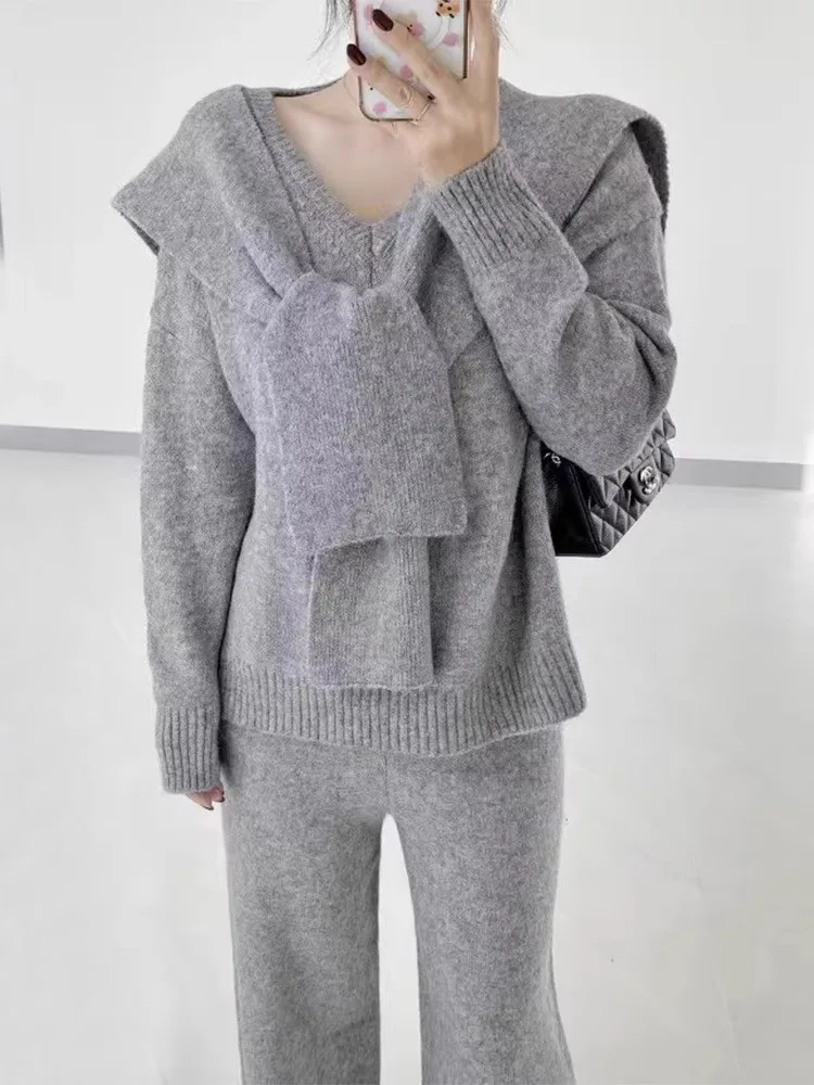 Fashion Knitted Set Women'S Autumn/Winter New Loose V-Neck Sweater+Hanging Wide Leg Pants+Shawl 3-Piece Set
Fashion Knitted Set Women'S Autumn/Winter New Loose V-Neck Sweater+Hanging Wide Leg Pants+Shawl 3-Piece Set