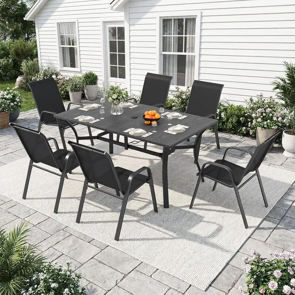 6-7pc Outdoor Patio Dining Set with Adjustable Umbrella Hole, Heavy Duty Metal Table and Stackable Chairs for Garden, Porch
6-7pc Outdoor Patio Dining Set with Adjustable Umbrella Hole, Heavy Duty Metal Table and Stackable Chairs for Garden, Porch