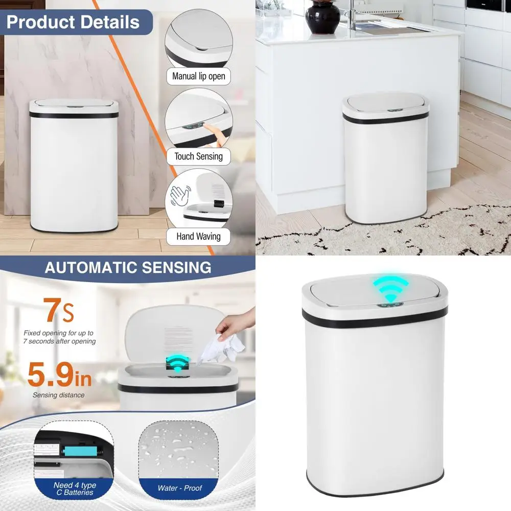 13 Gallon White Touchless Motion Sensor Trash Can - Waterproof Kitchen, Home, and Office Bin
13 Gallon White Touchless Motion Sensor Trash Can - Waterproof Kitchen, Home, and Office Bin