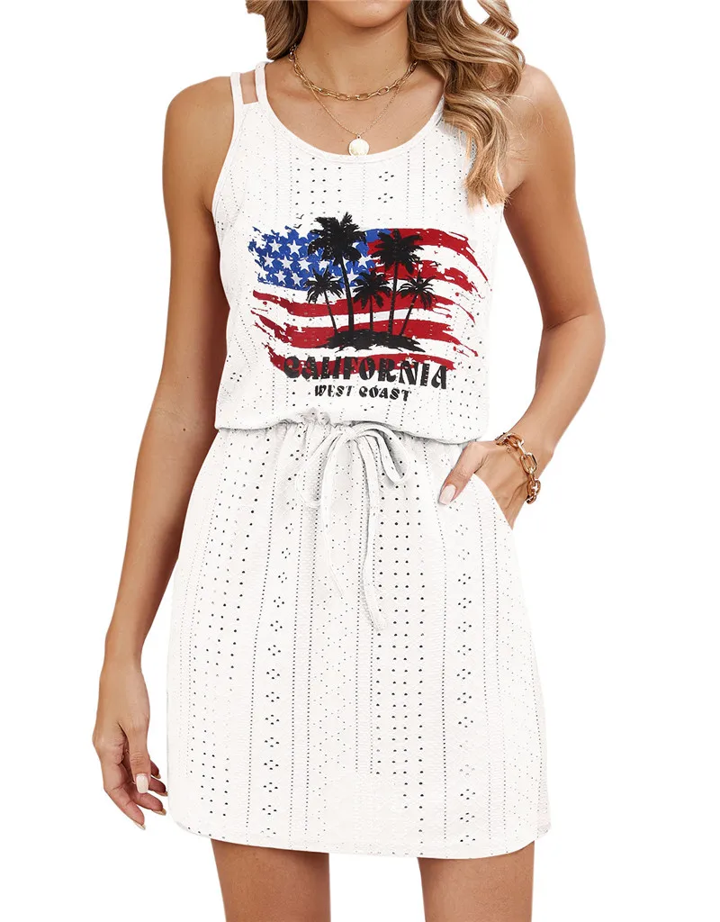 Coconut Tree Print American Flag Summer Sleeveless Mini Dress Women Casual A-Line Drawstring Pocket Beach Holiday Short Dresses
Coconut Tree Print American Flag Summer Sleeveless Mini Dress Women Casual A-Line Drawstring Pocket Beach Holiday Short Dresses