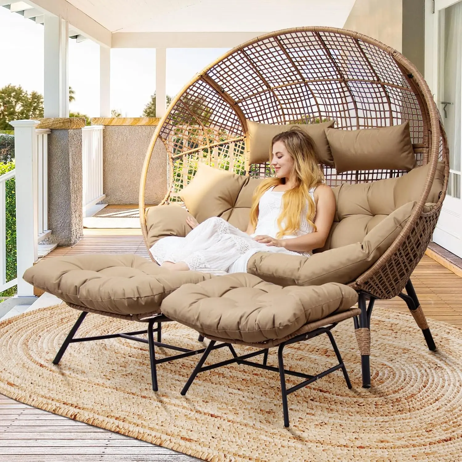 2 Person Egg Chair Indoor Outdoor Stationary Wicker Large Egg Seating 680lbs Egg Basket Lounge Chair with Ottoman Footrest
2 Person Egg Chair Indoor Outdoor Stationary Wicker Large Egg Seating 680lbs Egg Basket Lounge Chair with Ottoman Footrest