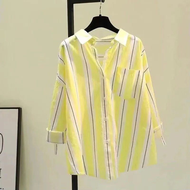 Women's Striped Shirt Brand Tag Removed V-Neck Long Sleeve Loose Fit Cotton Top Breathable Commute Style Casual Summer Fashion
Women's Striped Shirt Brand Tag Removed V-Neck Long Sleeve Loose Fit Cotton Top Breathable Commute Style Casual Summer Fashion