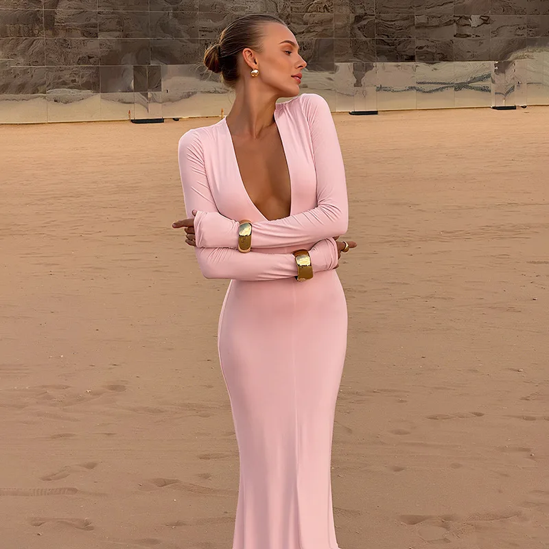 Deep-V Neck Pleated Women's Evening Dress Long Sleeve High Waist Bandage Gown Pink Black Slim Party Skirt New Arrival In Stock
Deep-V Neck Pleated Women's Evening Dress Long Sleeve High Waist Bandage Gown Pink Black Slim Party Skirt New Arrival In Stock