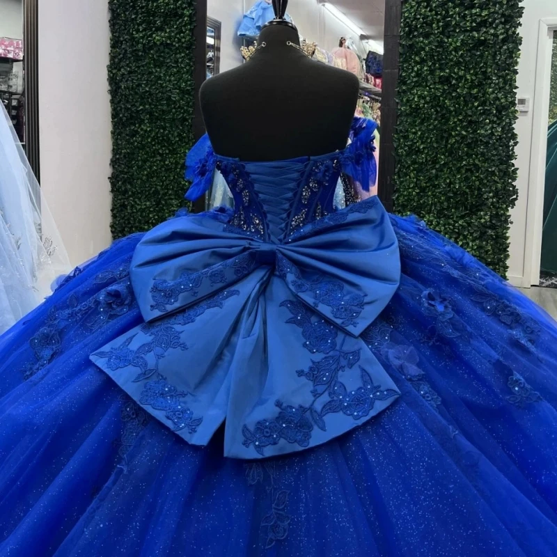 Customized Real Royal Blue Prom Special Occasion Dress Off Shoulder Lace Applique Beads Bow Ball Gown Party Vestido De xv Anos
Customized Real Royal Blue Prom Special Occasion Dress Off Shoulder Lace Applique Beads Bow Ball Gown Party Vestido De xv Anos