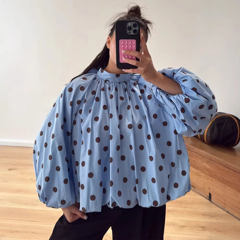 2026 New Lady Y2k Streetwears Oversize High Neck Polka Dot Shirt For Women Lantern Sleeve Pullover Backless Lace Up Tops
2026 New Lady Y2k Streetwears Oversize High Neck Polka Dot Shirt For Women Lantern Sleeve Pullover Backless Lace Up Tops