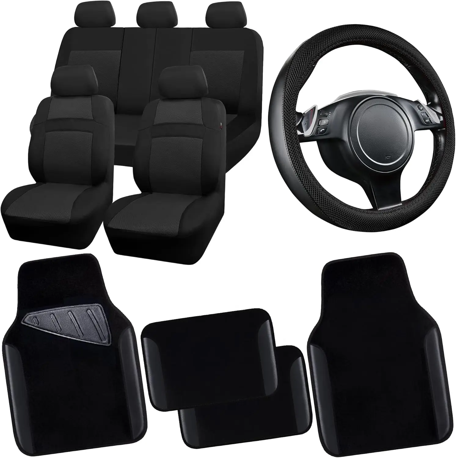 Universal 3D Air Mesh Car Seat Covers with Waterproof Floor Mats and Steering Wheel Cover, Airbag Compatible for SUV Sedan Truck
Universal 3D Air Mesh Car Seat Covers with Waterproof Floor Mats and Steering Wheel Cover, Airbag Compatible for SUV Sedan Truck