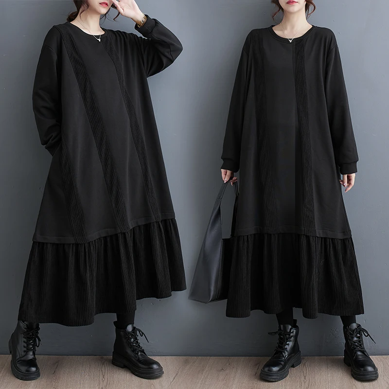 Casual Velvet Patchwork Dress Loose Fitting Thick Warm Long Winter Dress Dark Style Unique Casual Long Sleeve round Neck Dress
Casual Velvet Patchwork Dress Loose Fitting Thick Warm Long Winter Dress Dark Style Unique Casual Long Sleeve round Neck Dress