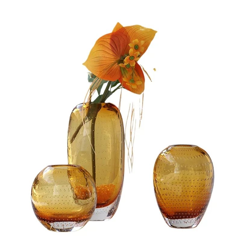Bixuan simple amber thick-bottomed bubble ball glass vase, model room, living room dining table decoration glass bottle
Bixuan simple amber thick-bottomed bubble ball glass vase, model room, living room dining table decoration glass bottle
