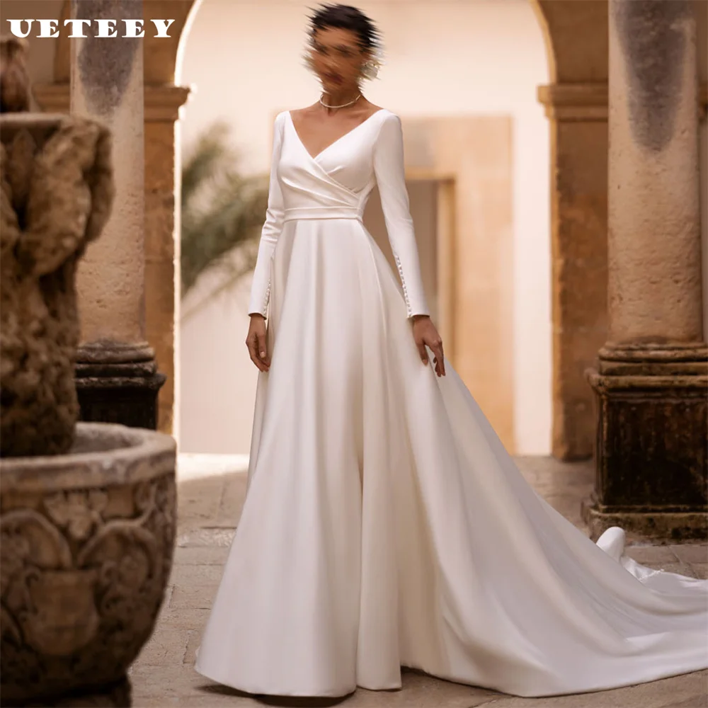 UETEEY Customized Simple V Neck Long Sleeves Pleats Mermaid Wedding Dress Crepe Open Back Floor Length Court Train Bridal Gown
UETEEY Customized Simple V Neck Long Sleeves Pleats Mermaid Wedding Dress Crepe Open Back Floor Length Court Train Bridal Gown