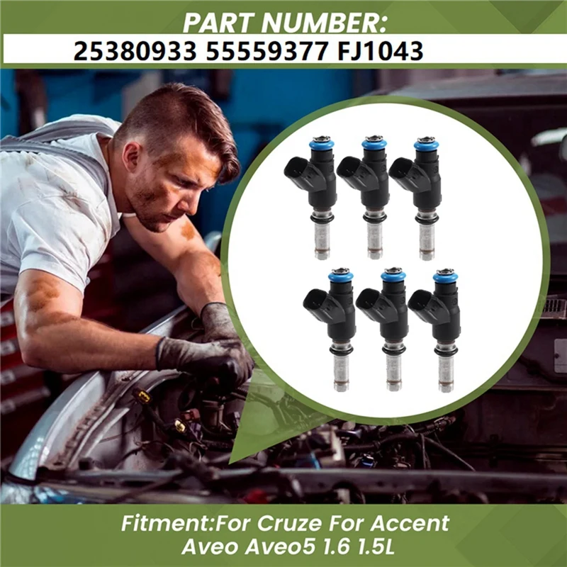 6Pcs Car Fuel Injector Nozzle 25380933 55559377 For Chevy Aveo Aveo5 1.6L 2009-2011 Cruze Hyundai Accent Vauxhall Astra
6Pcs Car Fuel Injector Nozzle 25380933 55559377 For Chevy Aveo Aveo5 1.6L 2009-2011 Cruze Hyundai Accent Vauxhall Astra