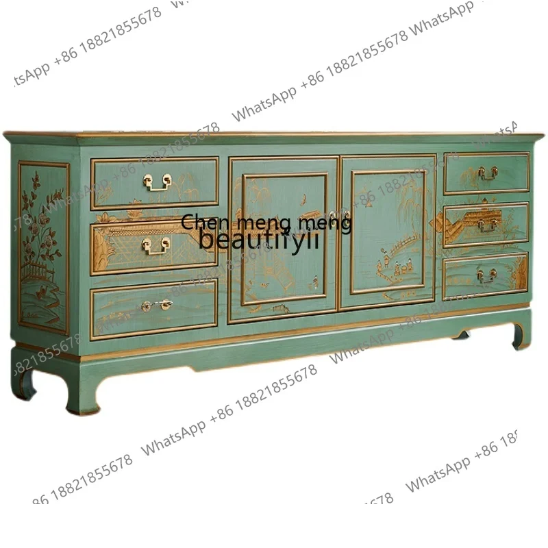 Light French retro green living room solid wood TV cabinet painted entrance villa dining side cabinet
Light French retro green living room solid wood TV cabinet painted entrance villa dining side cabinet