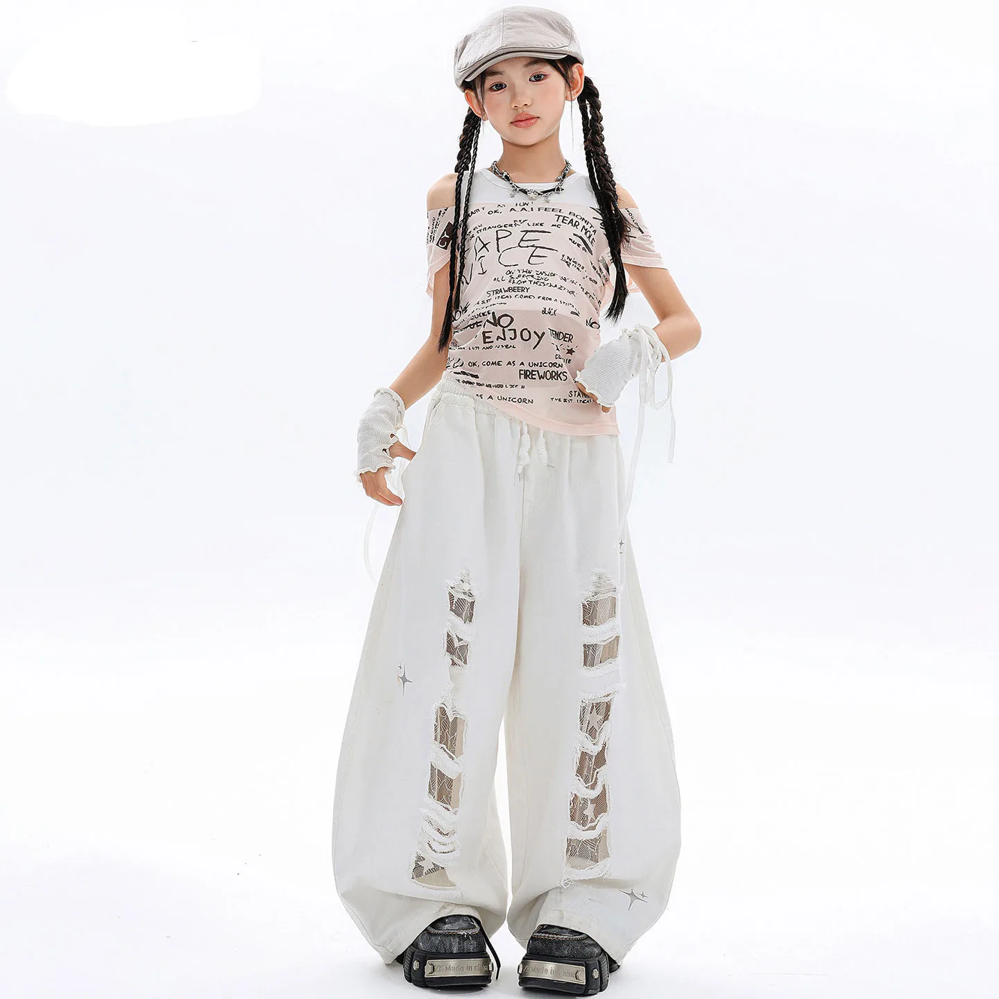 Kid Kpop Hip Hop Clothing Pink Letters Transparent Mesh T Shirt White Casual Ripped Sweat Pants for Girl Dance Costume Clothes
Kid Kpop Hip Hop Clothing Pink Letters Transparent Mesh T Shirt White Casual Ripped Sweat Pants for Girl Dance Costume Clothes