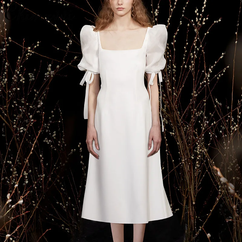 French Elegant Retro Hepburn Style Square Neck Lace-Up Bow Bubble Sleeve High Waist Slim A-line White Long Evening Dress Women
French Elegant Retro Hepburn Style Square Neck Lace-Up Bow Bubble Sleeve High Waist Slim A-line White Long Evening Dress Women