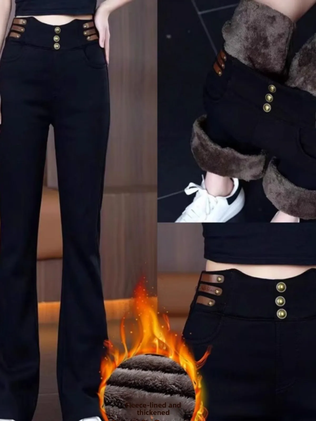 High Waist Flared Pants Women's Fce Lined Elastic Outerwear Long Trousers Thiened Bla Jeans Spring Autumn New Arrival
High Waist Flared Pants Women's Fce Lined Elastic Outerwear Long Trousers Thiened Bla Jeans Spring Autumn New Arrival