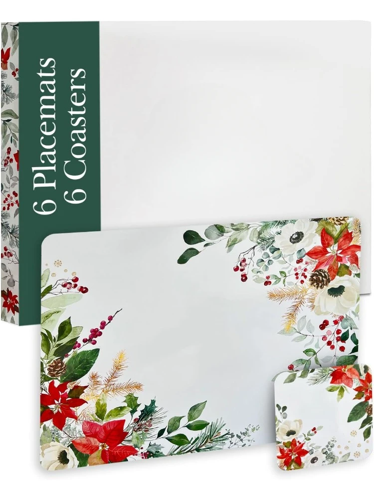 Cork Christmas Placemats Set of 6 and Matching Coasters (12 Pieces) - Heat Resistant Cork Christmas Place Mats 16" x 12"
Cork Christmas Placemats Set of 6 and Matching Coasters (12 Pieces) - Heat Resistant Cork Christmas Place Mats 16" x 12"