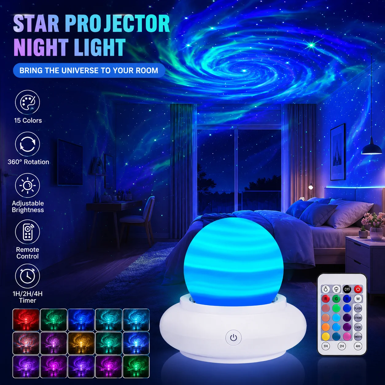 15 Color Aurora Galaxy Light Effect Decor with Remote Control for Bedroom Living Room Party Atmosphere
15 Color Aurora Galaxy Light Effect Decor with Remote Control for Bedroom Living Room Party Atmosphere
