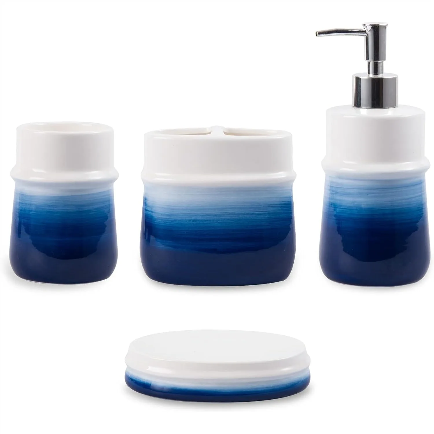 Navy Blue Bathroom Accessories Set, 4-Piece Ceramic Soap Dispenser Toothbrush Cup Soap Dish Tumbler
Navy Blue Bathroom Accessories Set, 4-Piece Ceramic Soap Dispenser Toothbrush Cup Soap Dish Tumbler