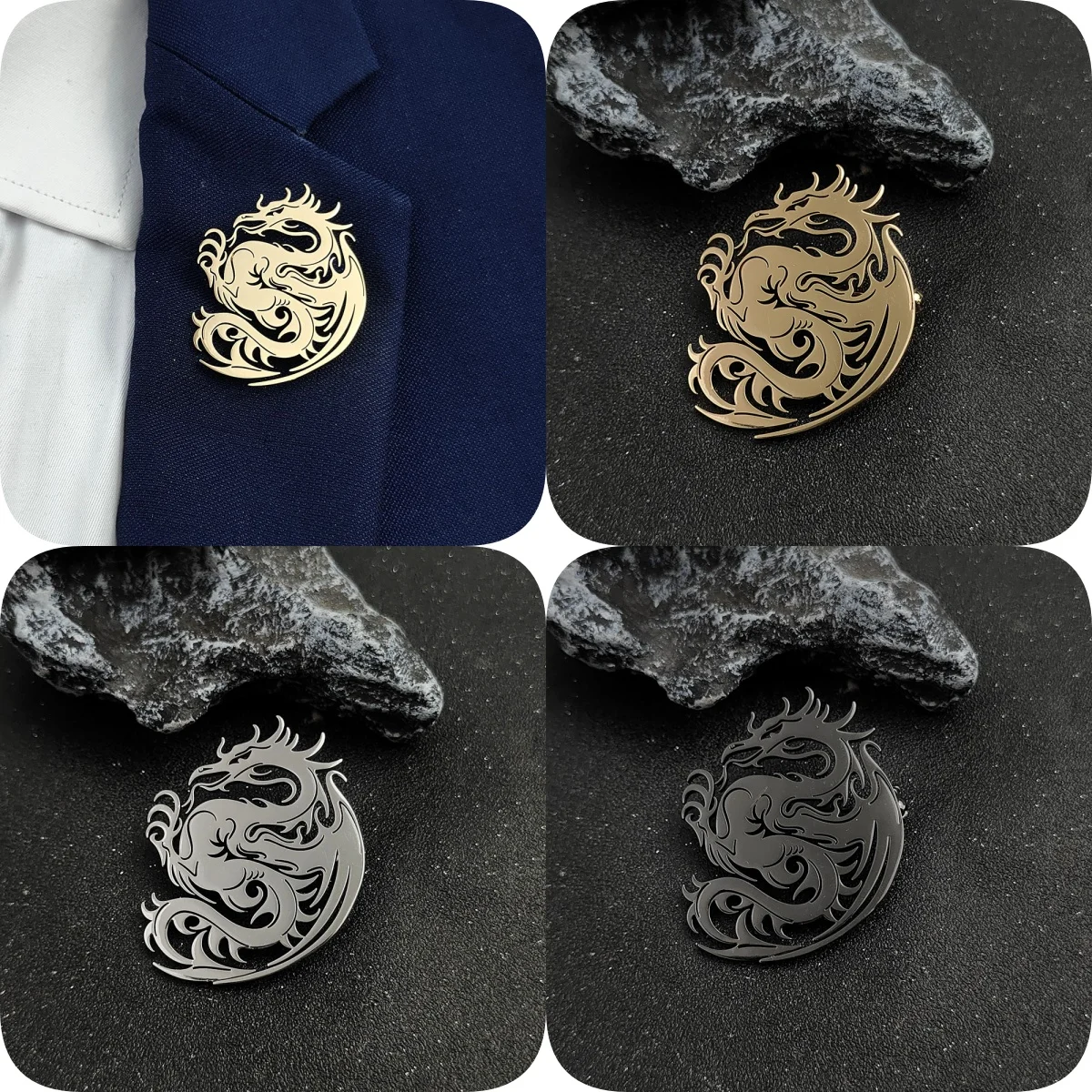 Tough guy style wing dragon metal brooch, gentleman suit black stainless steel badge, women's personalized anti-exposure pin.
Tough guy style wing dragon metal brooch, gentleman suit black stainless steel badge, women's personalized anti-exposure pin.