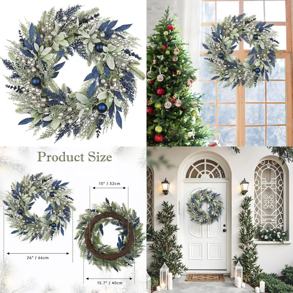 Artificial Blue Christmas Wreath 24-26 Inch with Pine Needles, Berries, Glitter Leaves, and Ornaments for Front Door
Artificial Blue Christmas Wreath 24-26 Inch with Pine Needles, Berries, Glitter Leaves, and Ornaments for Front Door