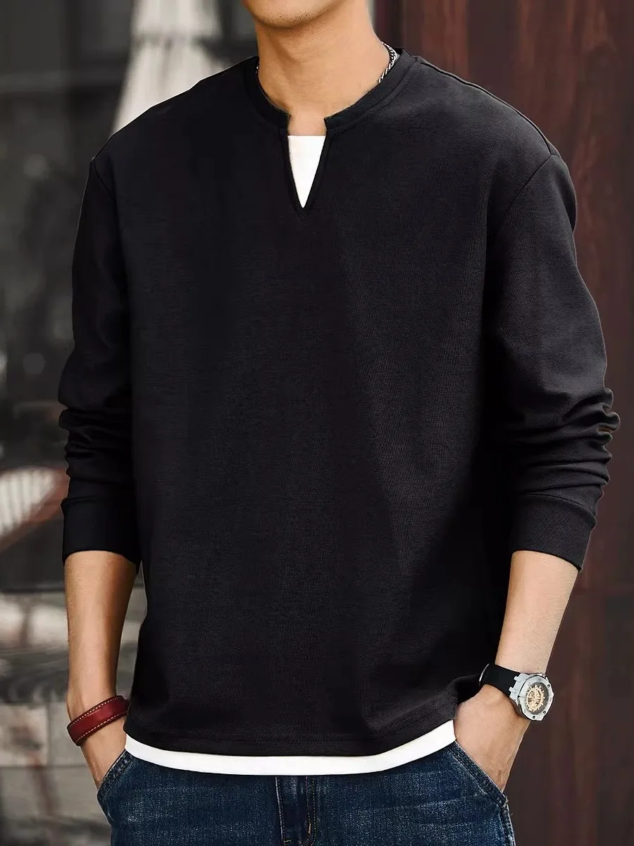Мужская свободная футболка с длинным рукавом и V-образным вырезом в американском стиле, весенне-осенняя, повседневная, модная, двухслойная, с эффектом двухслойности, дышащая
Мужская свободная футболка с длинным рукавом и V-образным вырезом в американском стиле, весенне-осенняя, повседневная, модная, двухслойная, с эффектом двухслойности, дышащая