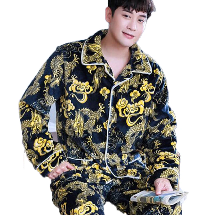Chinese Dragon Pijama Man Long Sleeve Cardigan Male Pajama Set Men Thick Warm Flannel Pyjamas for Men Sleepwear Suit Homewear
Chinese Dragon Pijama Man Long Sleeve Cardigan Male Pajama Set Men Thick Warm Flannel Pyjamas for Men Sleepwear Suit Homewear