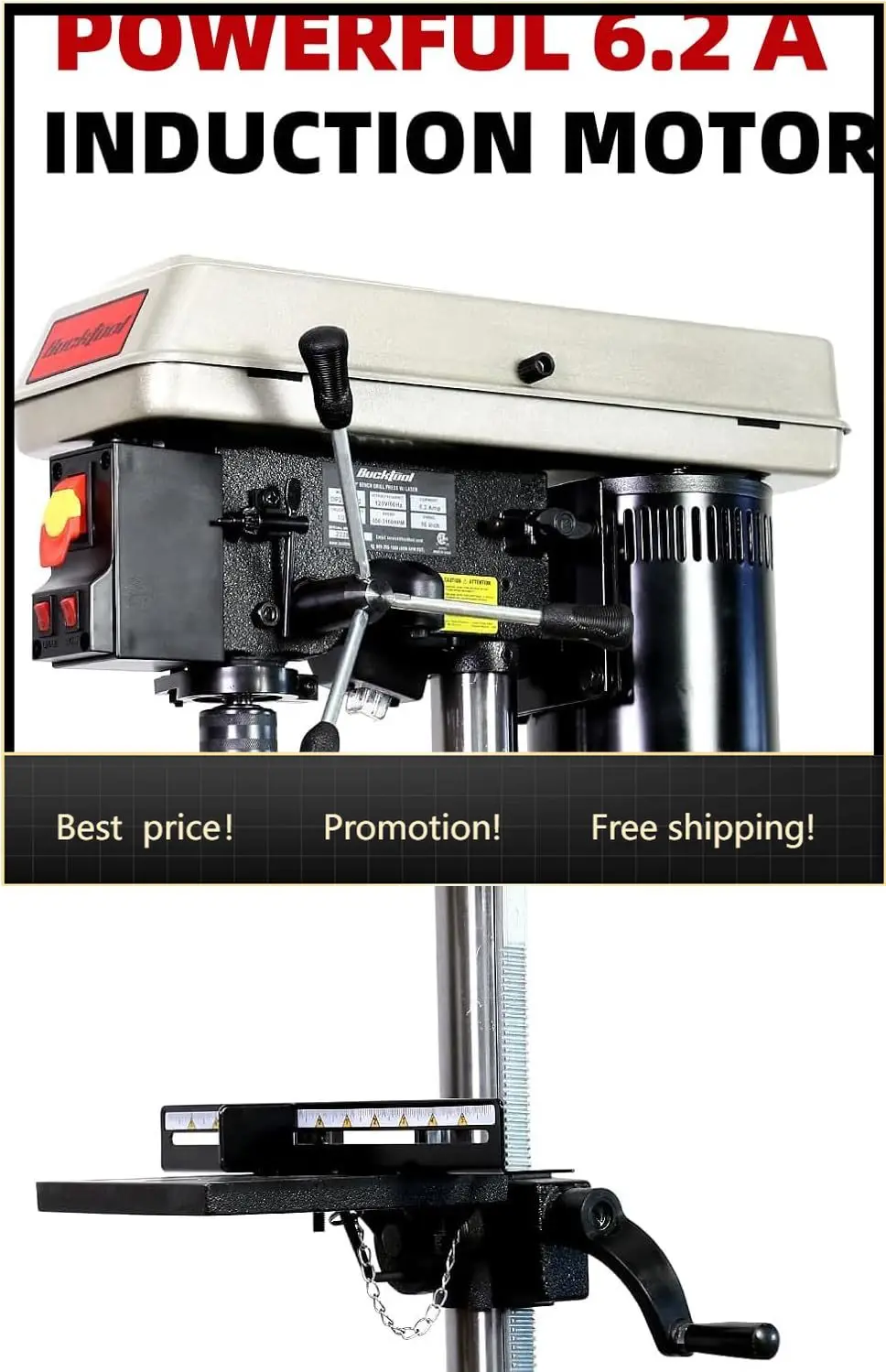 10-Inch Drill Press 6.2 Amp 3/4 HP Bench Drill Press 5-Speed Benchtop Drilling Machine with LED Work Light
10-Inch Drill Press 6.2 Amp 3/4 HP Bench Drill Press 5-Speed Benchtop Drilling Machine with LED Work Light