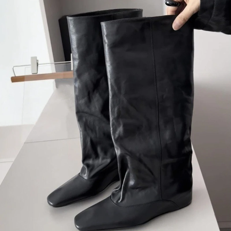 Genuine Sheepskin Wide Calf Boots Women Square Toe Slouchy Knee High Riding Boots Pull On Soft Leather Autumn Winter Shoes
Genuine Sheepskin Wide Calf Boots Women Square Toe Slouchy Knee High Riding Boots Pull On Soft Leather Autumn Winter Shoes