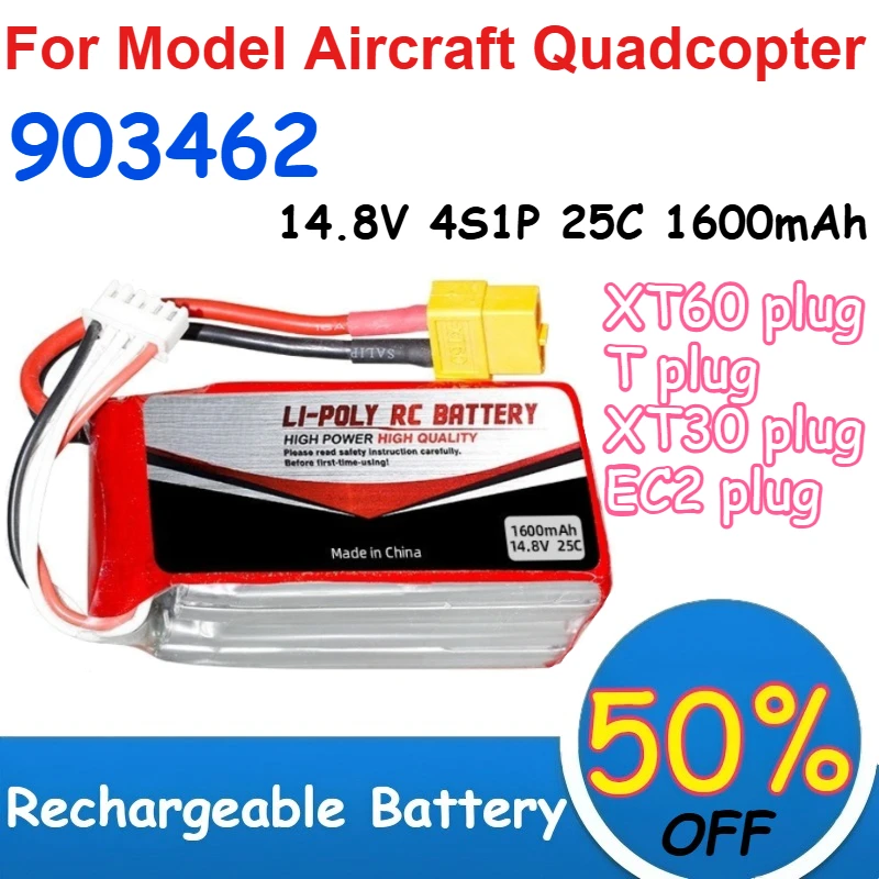 903462 14.8V 4S1P 25C Polymer High-Rate Lithium Battery for Model Aircraft Quadcopter Battery Rechargeable 1600mAh Capacity
903462 14.8V 4S1P 25C Polymer High-Rate Lithium Battery for Model Aircraft Quadcopter Battery Rechargeable 1600mAh Capacity