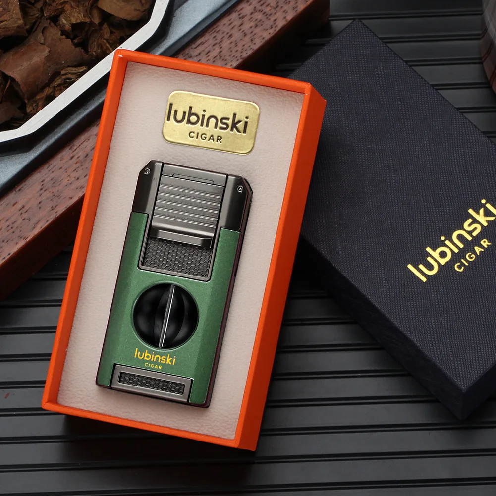 LUBINSKI 4-in-1 Cigar Turbo Lighter V-Type Cigar Cutter Cigar Punching Needle Metal 2-Torch Butane Gas Jet Lighter Men's Gifts
LUBINSKI 4-in-1 Cigar Turbo Lighter V-Type Cigar Cutter Cigar Punching Needle Metal 2-Torch Butane Gas Jet Lighter Men's Gifts