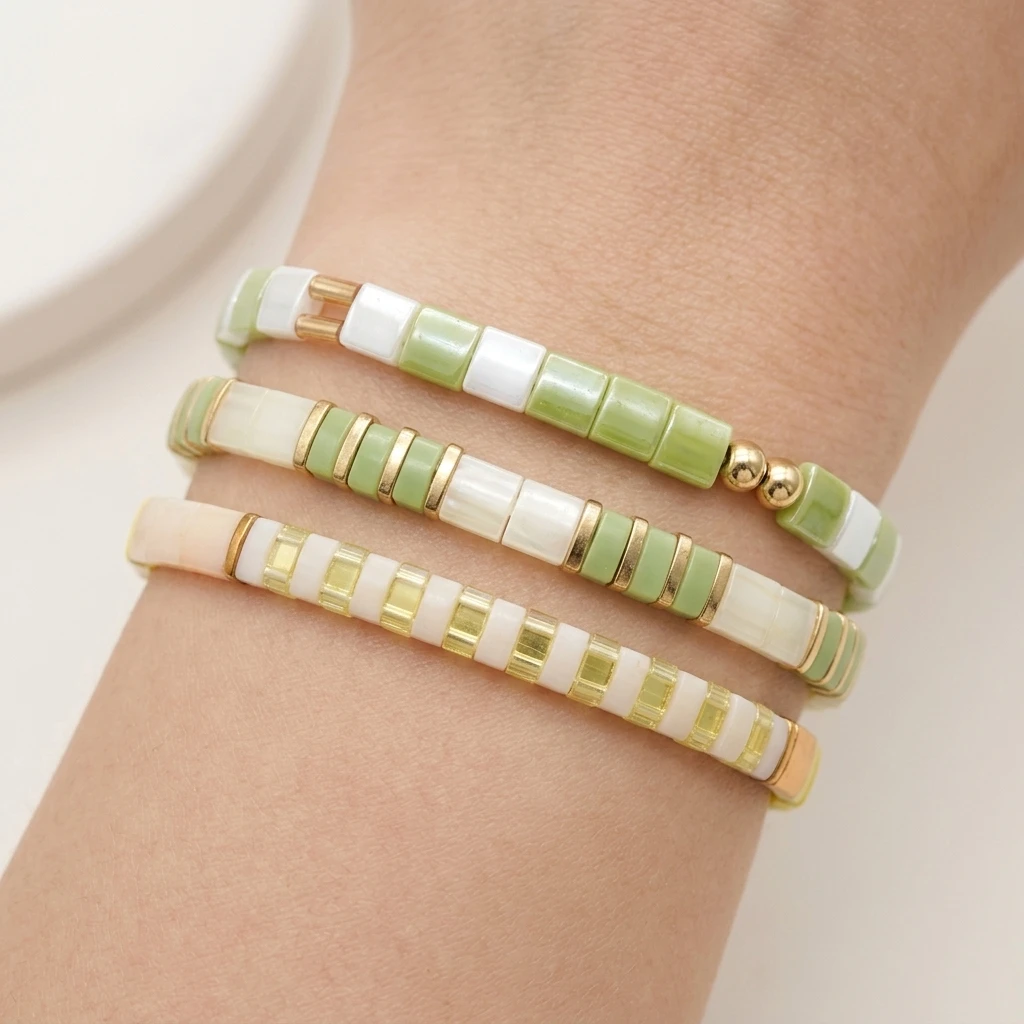 3pcs Glass Beaded Bohemian Geometric Stretch Bracelet Set Layered Stackable Bracelets For Women
3pcs Glass Beaded Bohemian Geometric Stretch Bracelet Set Layered Stackable Bracelets For Women