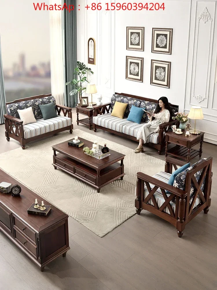 American style solid wood sofa fabric combination Xiaomei style small family living room retro country walnut log furniture
American style solid wood sofa fabric combination Xiaomei style small family living room retro country walnut log furniture