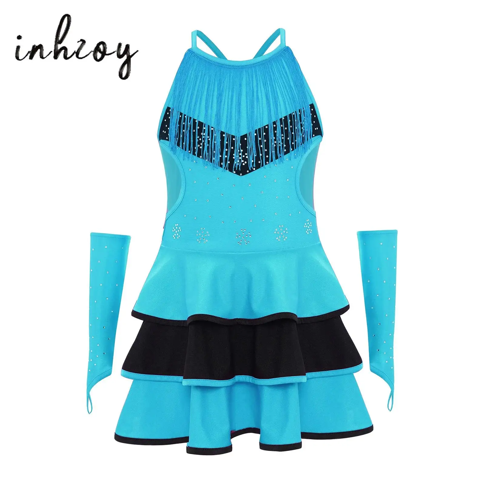 Kids Girls Latin Cha-cha Dance Dress Outfit Sleeveless Cross Back Shiny Rhinestones Tassels Layered Dress+Gloves Tango Dancewear
Kids Girls Latin Cha-cha Dance Dress Outfit Sleeveless Cross Back Shiny Rhinestones Tassels Layered Dress+Gloves Tango Dancewear
