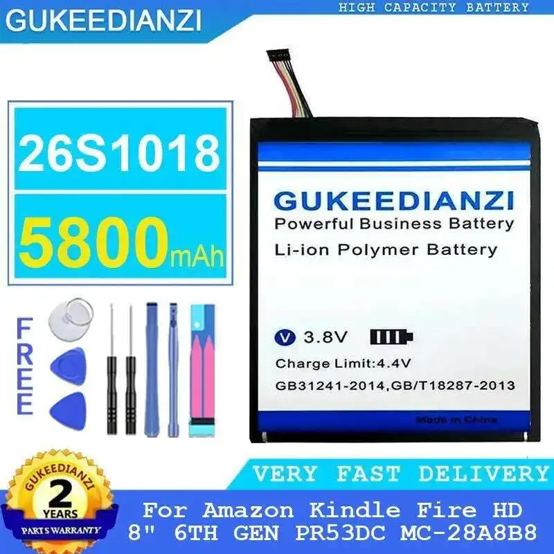 For Amazon Kindle Fire HD 8" 6TH Gen PR53DC MC-28A8B8 Environmentally Friendly High Compatibility 5800Mah 26S1018 Tablet Battery
For Amazon Kindle Fire HD 8" 6TH Gen PR53DC MC-28A8B8 Environmentally Friendly High Compatibility 5800Mah 26S1018 Tablet Battery