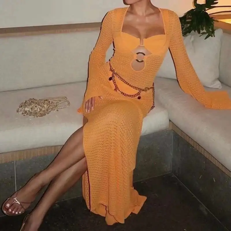 Casual Hight Waist Holiday Cover Up Sexy Deep V Neck Hollow Slim Beach Summer Fashion Flared Sleeve Solid Long Dress
Casual Hight Waist Holiday Cover Up Sexy Deep V Neck Hollow Slim Beach Summer Fashion Flared Sleeve Solid Long Dress