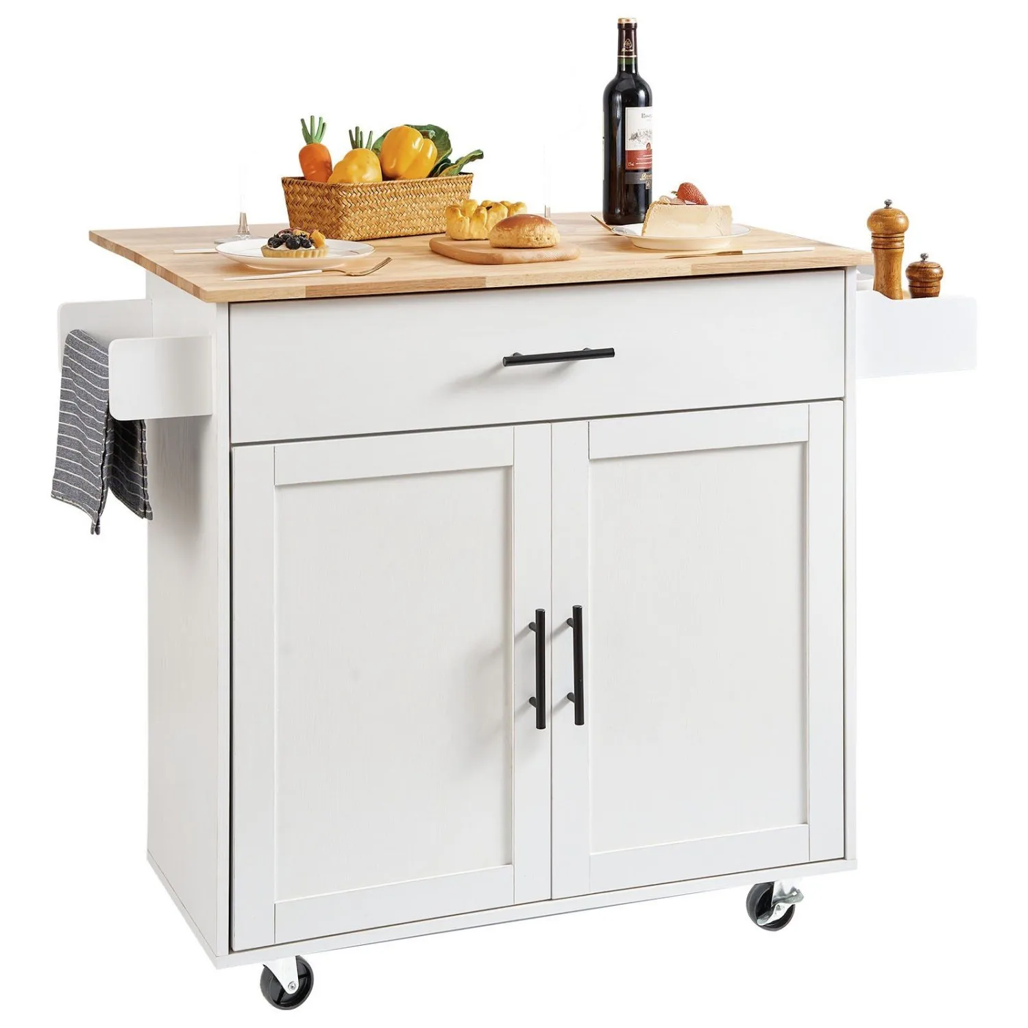White Foldable Kitchen Island - Solid Rubber Wood & MDF Frame, Ample Storage with Drawers/Cabinets, Lockable Wheels for Small Ki
White Foldable Kitchen Island - Solid Rubber Wood & MDF Frame, Ample Storage with Drawers/Cabinets, Lockable Wheels for Small Ki