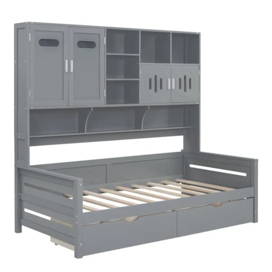 Twin Size Bed Frame with 2 Drawers, Wooden Daybed with 4 Doors Bookcase, Modern Platform Bed with Storage Sheves for Teens, Gra
Twin Size Bed Frame with 2 Drawers, Wooden Daybed with 4 Doors Bookcase, Modern Platform Bed with Storage Sheves for Teens, Gra