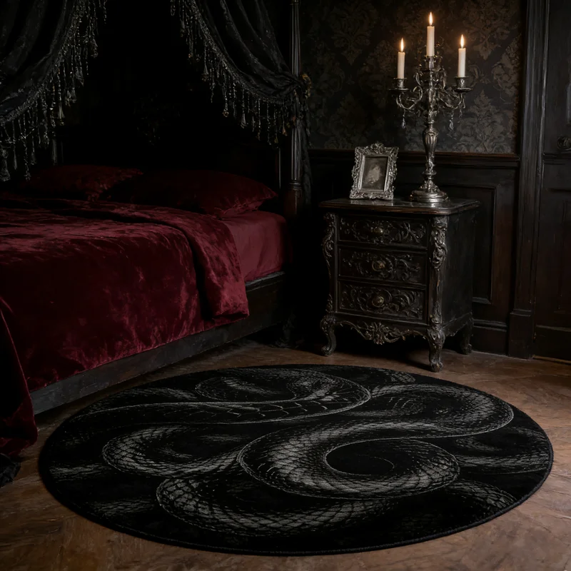 Bedroom Carpet Anti-slip Stain-resistant Wear-resistant Floor Mat Black Gothic Style Snake Pattern Rug Round Home Decor Mats
Bedroom Carpet Anti-slip Stain-resistant Wear-resistant Floor Mat Black Gothic Style Snake Pattern Rug Round Home Decor Mats