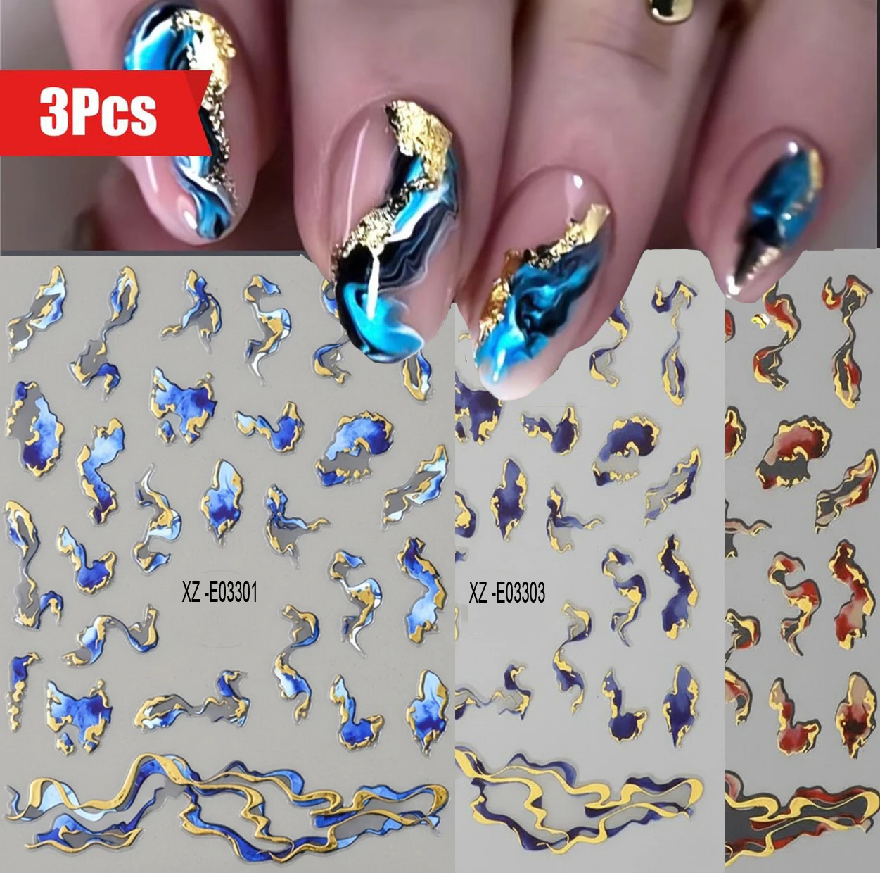 3/6 Pcs Bronzing Gold Marble Lines Nail Art Stickers Metallic Blue Abstract Wave Line Ink Blooming Manicure Decal DIY Nail Decor
3/6 Pcs Bronzing Gold Marble Lines Nail Art Stickers Metallic Blue Abstract Wave Line Ink Blooming Manicure Decal DIY Nail Decor